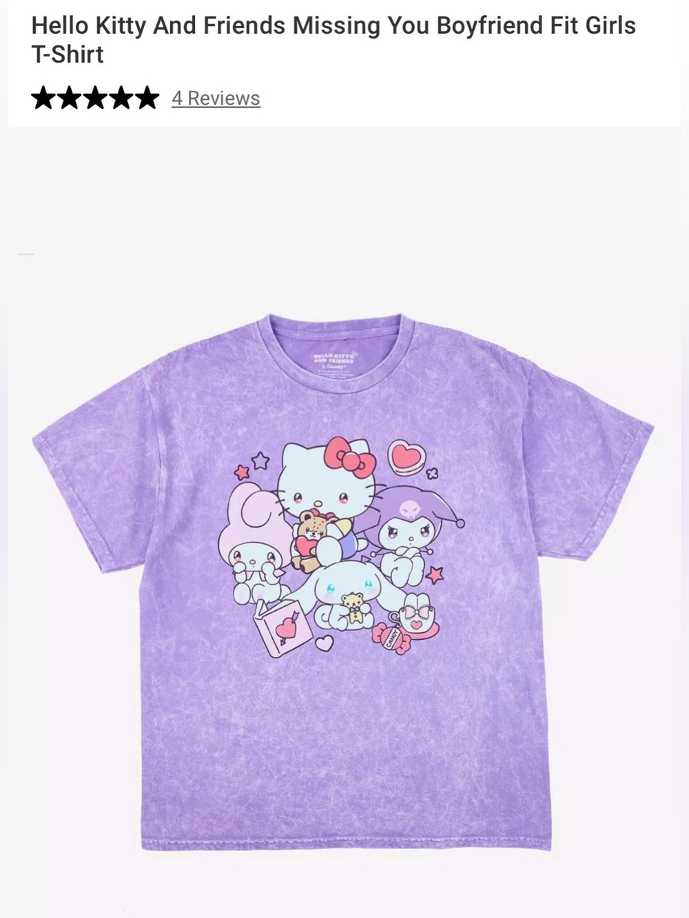 *new* Hello Kitty And Friends Missing You Boyfriend Fit Girls T-Shirt